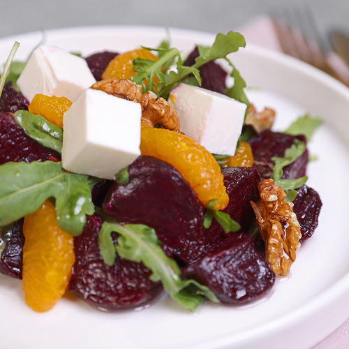 

Салат с запеченной свеклой с мандаринами и рукколой вес