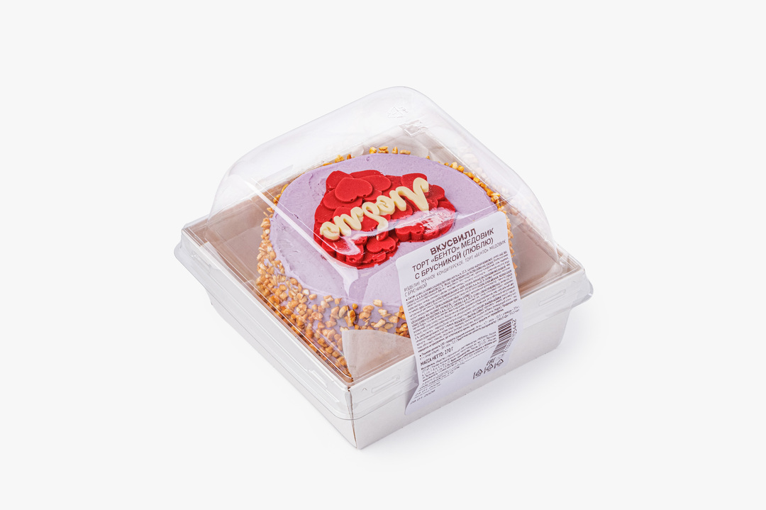 

Торт Вкусвилл Люблю Бенто медовик с брусникой 315 г