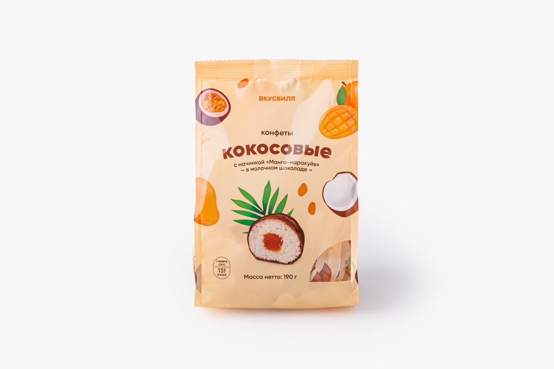 

Конфеты кокосовые ВкусВилл в шоколаде манго и маракуйя 190 г