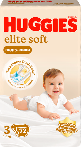 

Подгузники Huggies Elite Soft 3-M 5-9 кг 72 шт.