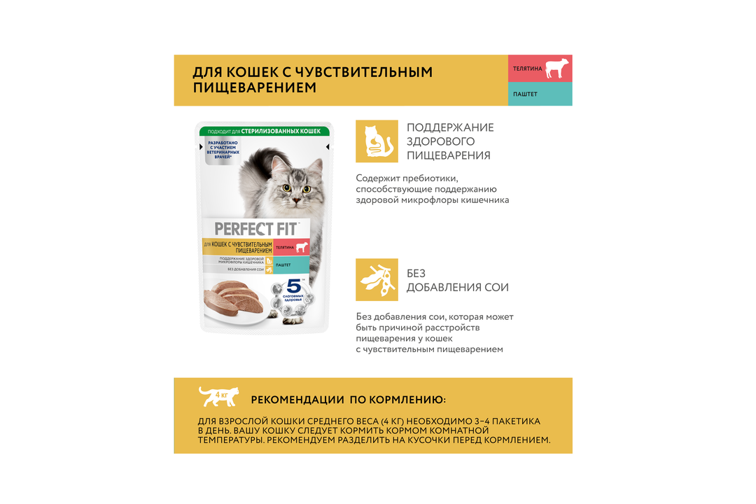 

Влажный корм Perfect Fit Телятина паштет 75 г