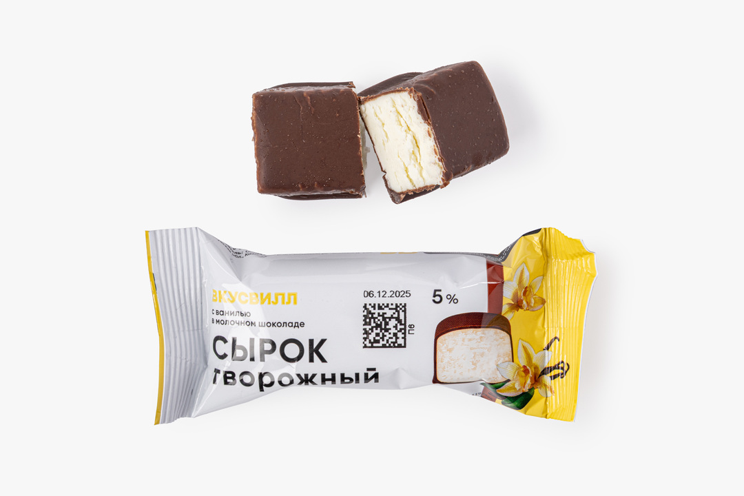 

Сырок творожный ВкусВилл с ванилью в молочном шоколаде 5% 40 г