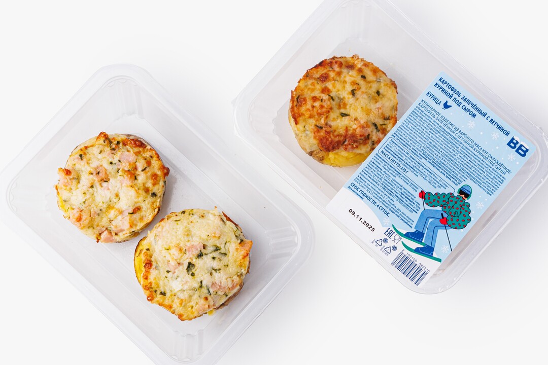 

Картофель запеченный с ветчиной куриной под сыром Вкусвилл 270 г