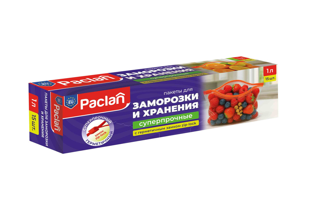 

Пакет для продуктов Paclan с замком-застежкой 22 х 18 см 1 л 15 шт.