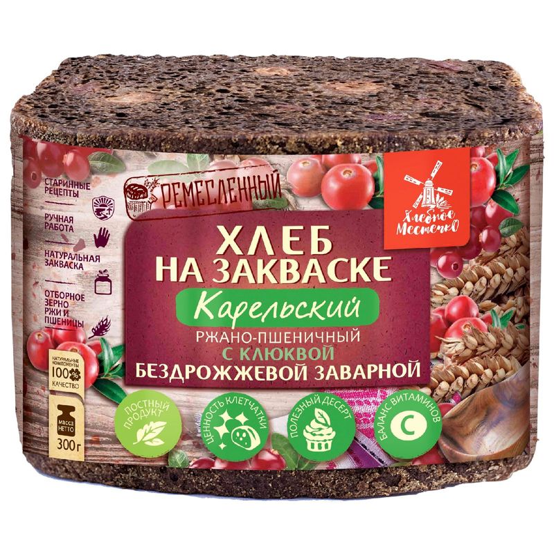 

Хлеб Хлебное местечко Карельский с клюквой на закваске нарезанный 300 г