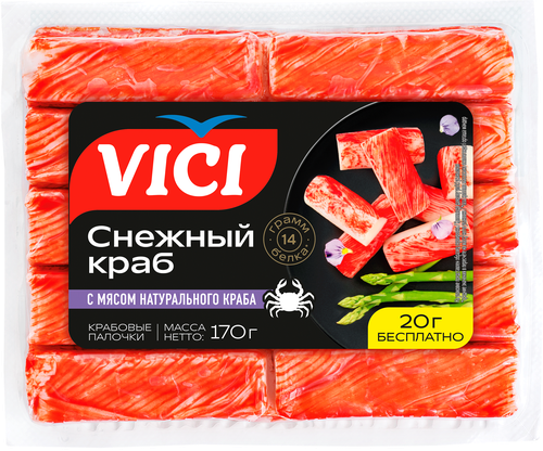 

Крабовые палочки Vici с мясом натурального краба охлажденные 170 г