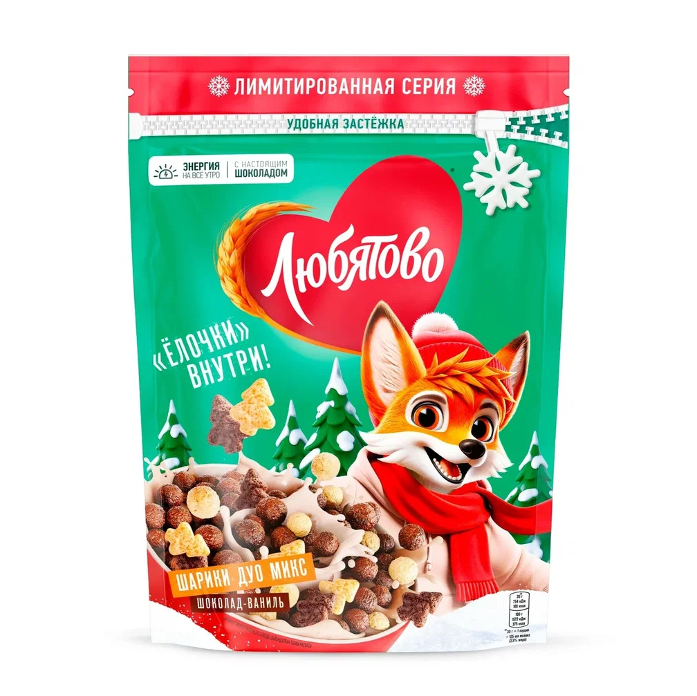 

Завтрак готовый Любятово Шарики шоколадные Дуо Микс 200 г дизайн в ассортименте