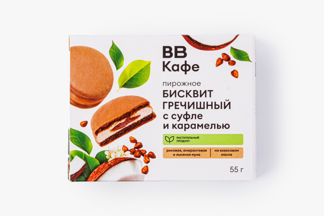 

Пирожное ВкусВилл Бисквит гречишный с суфле и карамелью 55 г