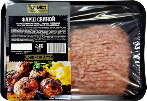 

Фарш Мясной стандарт свиной охлажденный категории Б 400 г