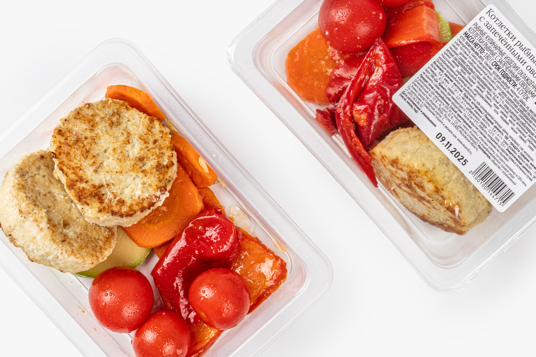 

Котлетки рыбные с запеченными овощами 180 г