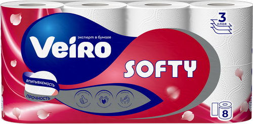 

Туалетная бумага Veiro Softy 3 слоя 8 рулонов