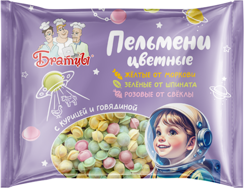

Пельмени цветные Уральские пельмени Братцы из курицы и говядины 400 г
