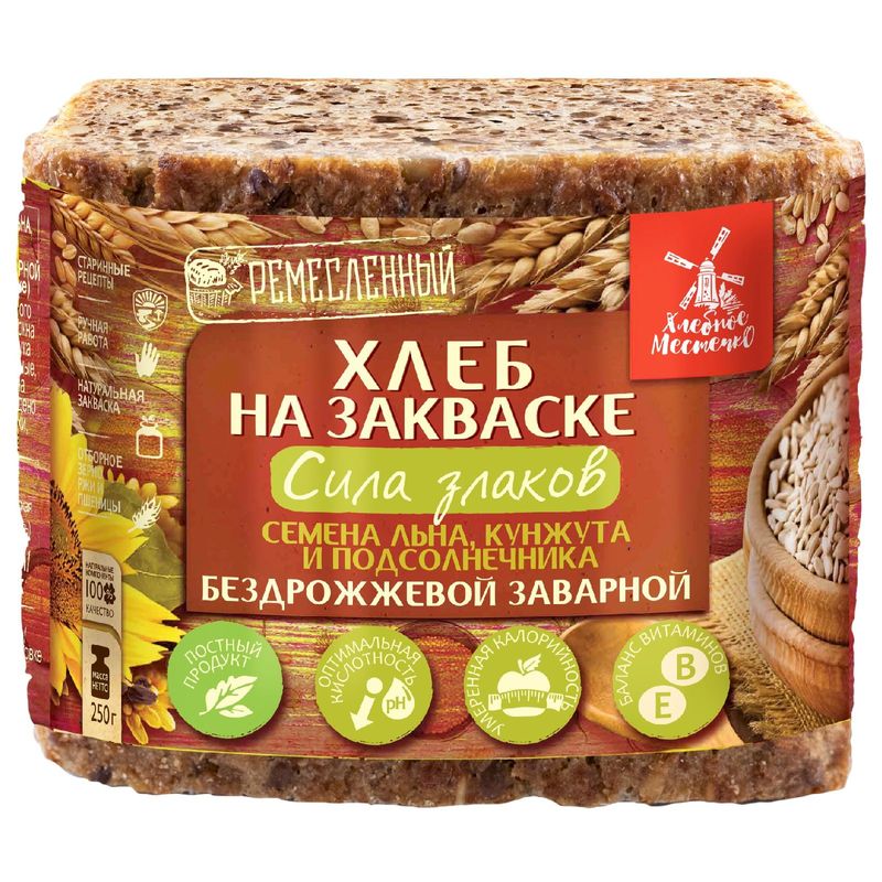 

Хлеб Хлебное местечко Сила злаков ржано-пшеничный бездрожжевой заварной нарезка 250 г