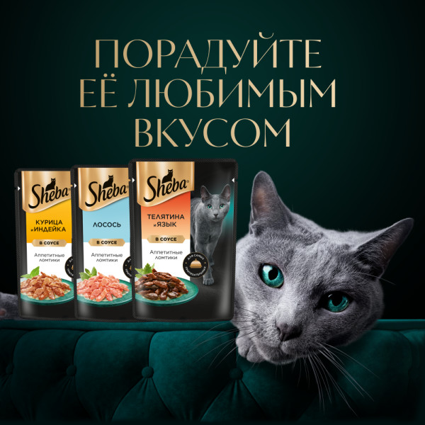 

Влажный корм для кошек Sheba Ломтики в соусе Телятина и Язык 75 г