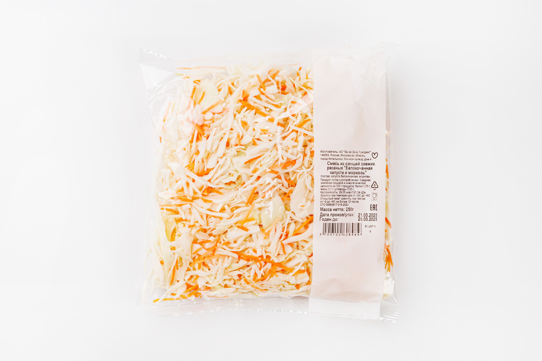 

Микс из капусты белокочанной и моркови ВкусВилл нарезка, 250 г