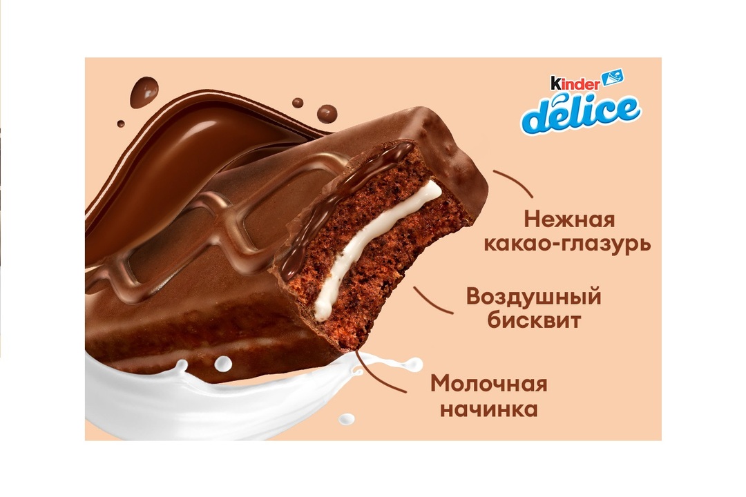 

Бисквитное пирожное Kinder Delice покрытое какао-глазурью с молочной начинкой 39 г