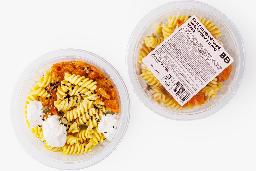 

Паста ВкусВилл с запеченной тыквой, сырным кремом и соусом терияки 250 г