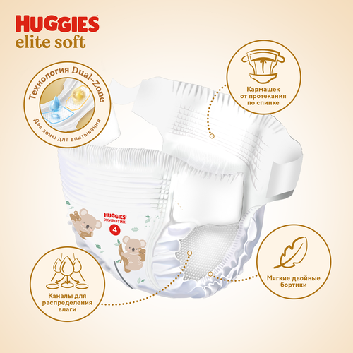 

Подгузники детские Huggies Elite Soft 4 размер 8-14 кг 54 шт.