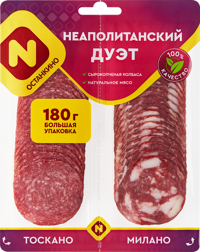 

Колбаса сырокопченая Останкино Неаполитанский дуэт нарезка 180 г