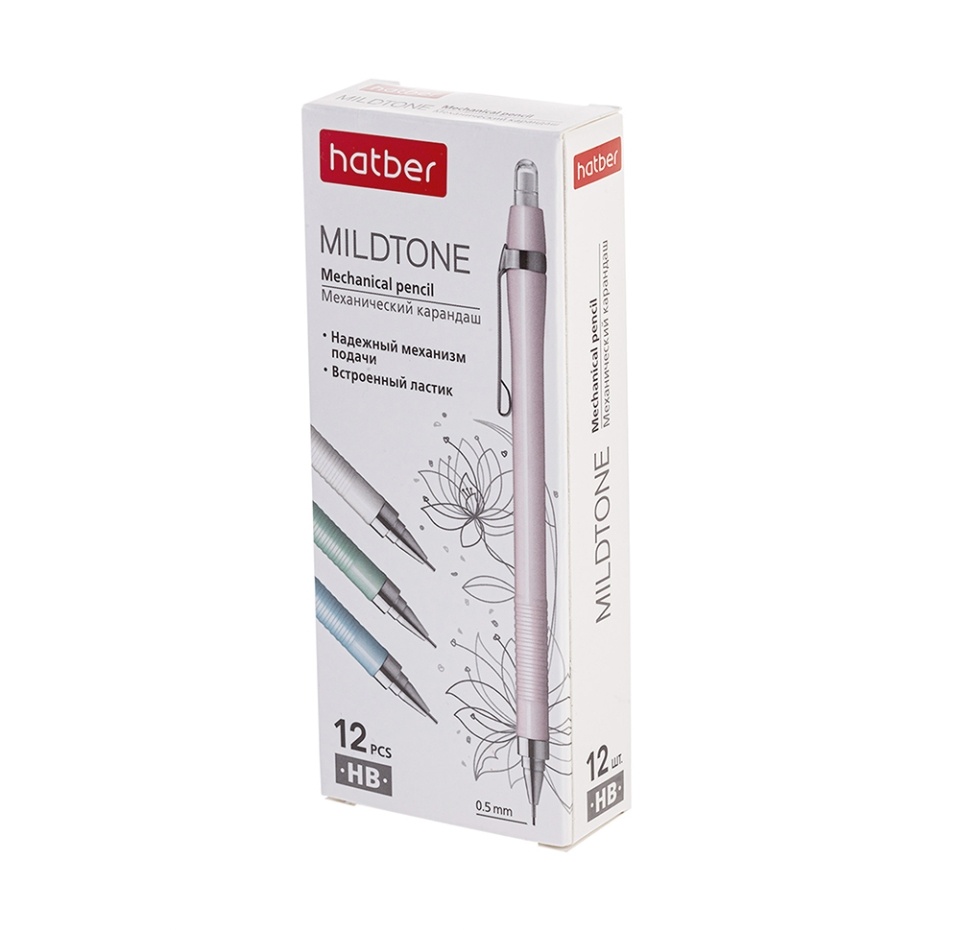 

Карандаш механический Mildtone со встроенным ластиком в ассортименте, Hatber, 0.5 мм, Китай 1 шт.
