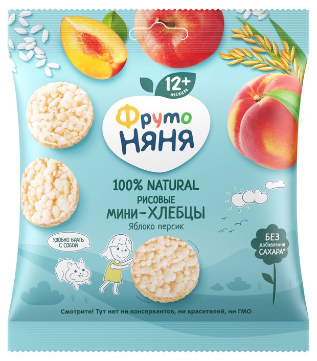 

Мини-хлебцы ФрутоНяня рисовые с яблоком персиком и пребиотиком 30 г