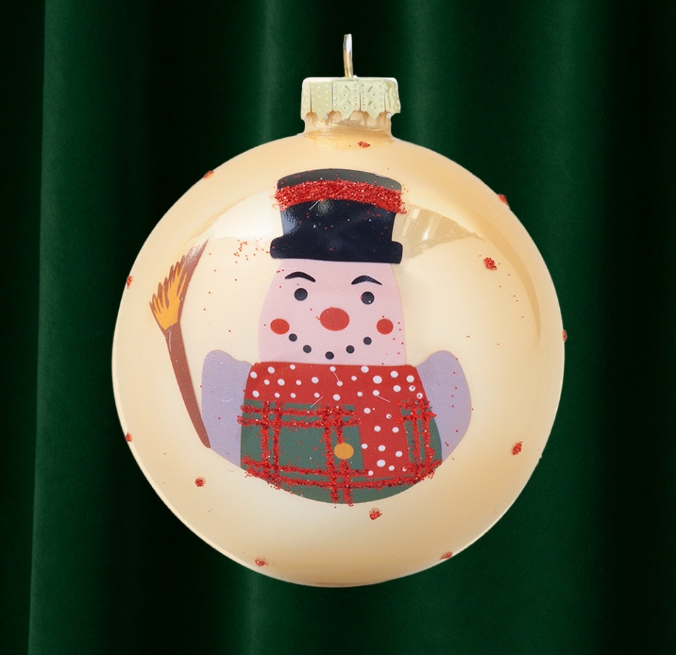 

Игрушка для елки Yancheng Shiny "Коллекция Традиции" Шар со снеговиком в точку цвет кремовый, 8см, стекло, Китай