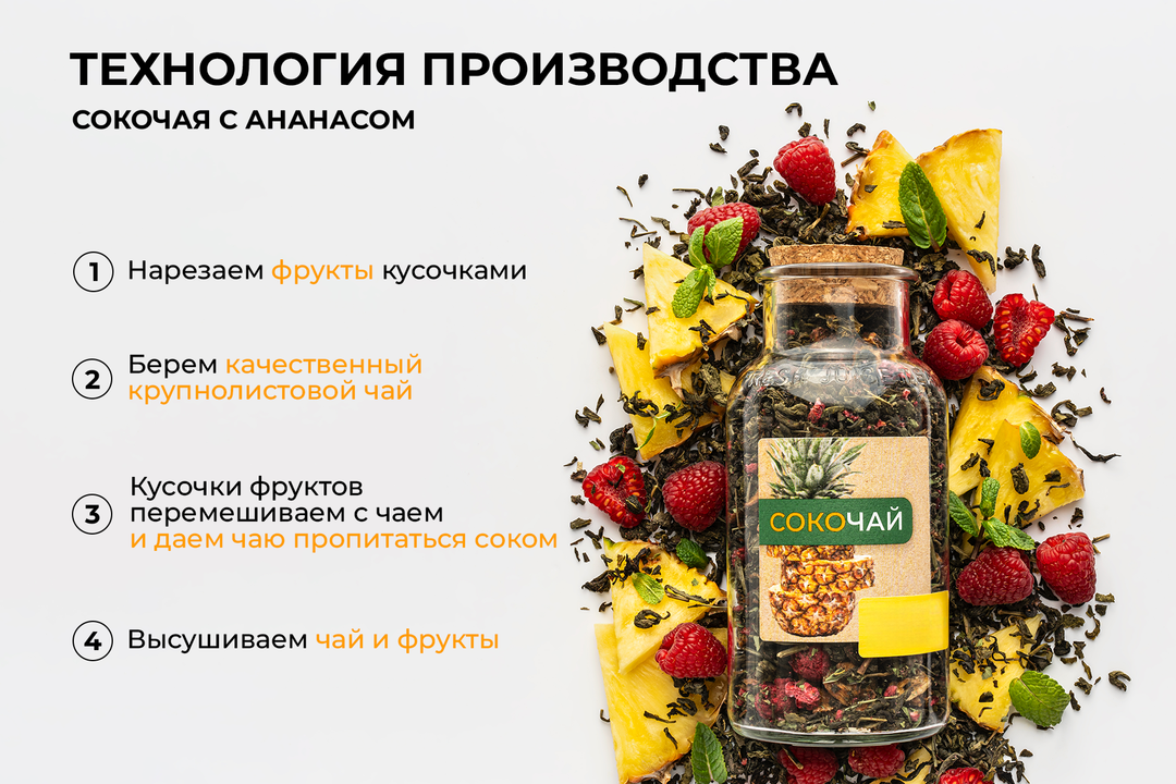 

Чай черный BeFruitbe пропитанный соком ананаса с кусочками ананаса вишни лемонграсса 130 г