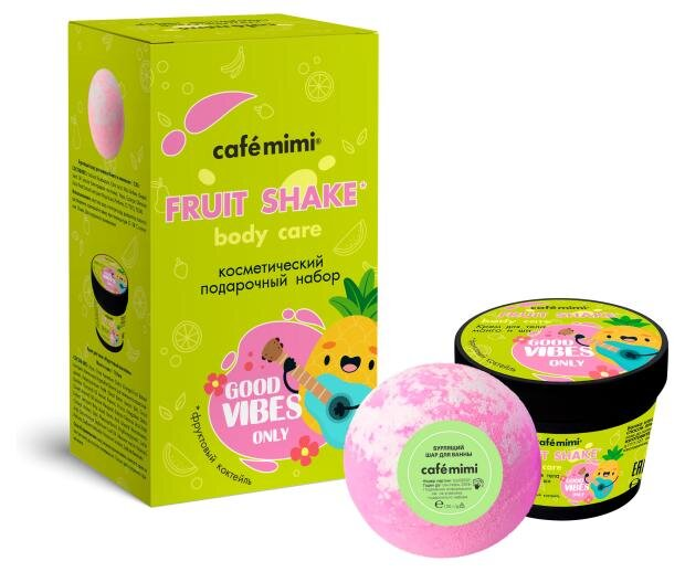 

Подарочный набор Cafe mimi Fruit Shake Фруктовый коктейль: Крем для тела 110 мл, бурлящий шар для ванны 120 г цвет в ассортименте