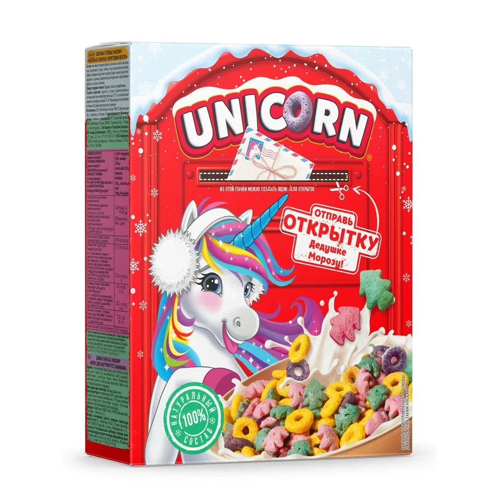 

Готовый завтрак Unicorn Радужные колечки с фруктовым вкусом 195 г дизайн в ассортименте