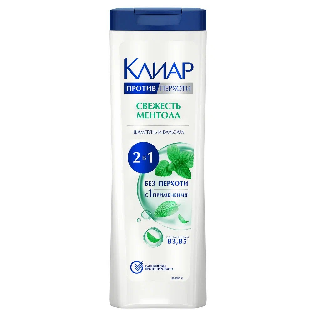 

Шампунь и бальзам-ополаскиватель для волос Клиар Свежесть ментола 2в1 против перхоти 380 мл