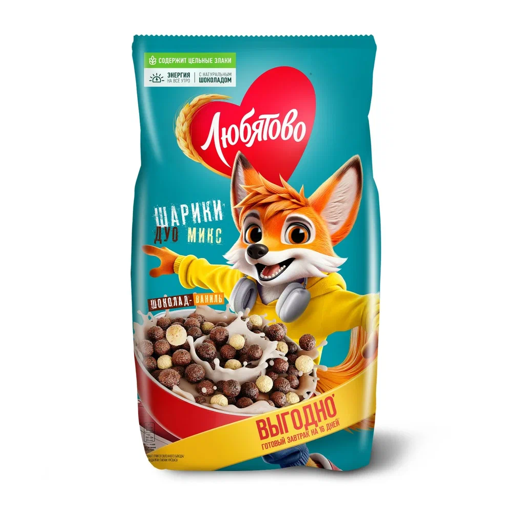 

Завтраки готовые Любятово Шарики шоколадные Дуо Микс 500 г дизайн в ассортименте