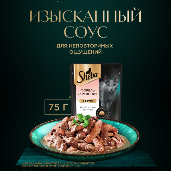 

Влажный корм для кошек Sheba Ломтики в соусе Форель и Креветки 75 г
