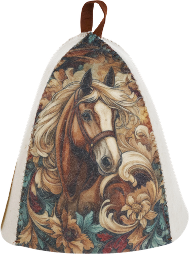 

Шапка для бани и сауны ГлавБаня с принтом Кони белый войлок Арт. Б40414Л дизайн в ассортименте