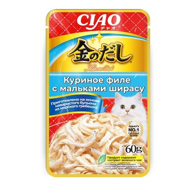 Влажный корм для кошек Инаба Чао (Inaba Ciao) Киннодаши (Kinnodashi) Куриное филе с мальками ширасу 60 г