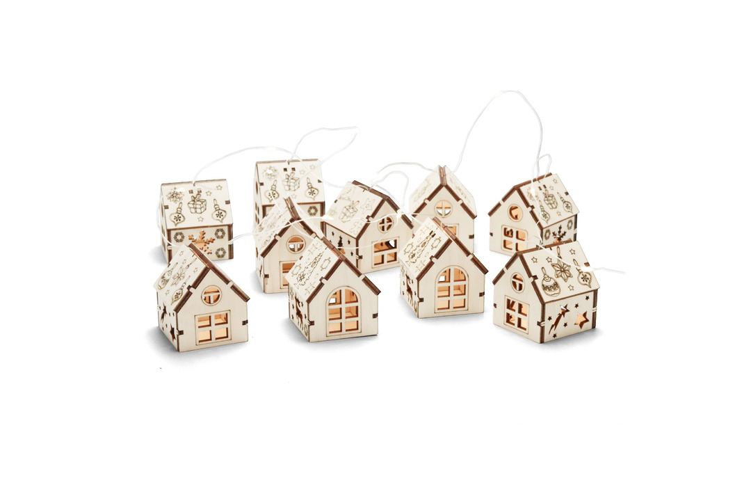 

Деревянный конструктор Drovo 3d Гирлянда Новогодние домики