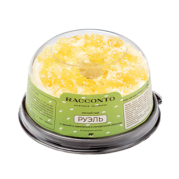 

Сыр мягкий руэль Racconto из коровьего молока с грушей и карамелью в миндальной обсыпке 55% 120 г
