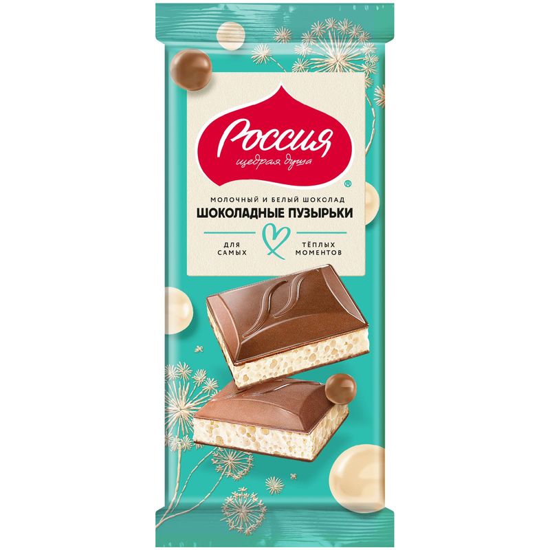 

Шоколад смешанный Россия - Щедрая душа! Шоколадные пузырьки молочный и белый 70 г