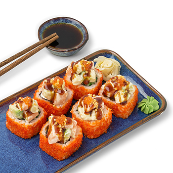 

Ролл хрустящий Азбука Вкуса с лососем авокадо и красной икрой 255 г