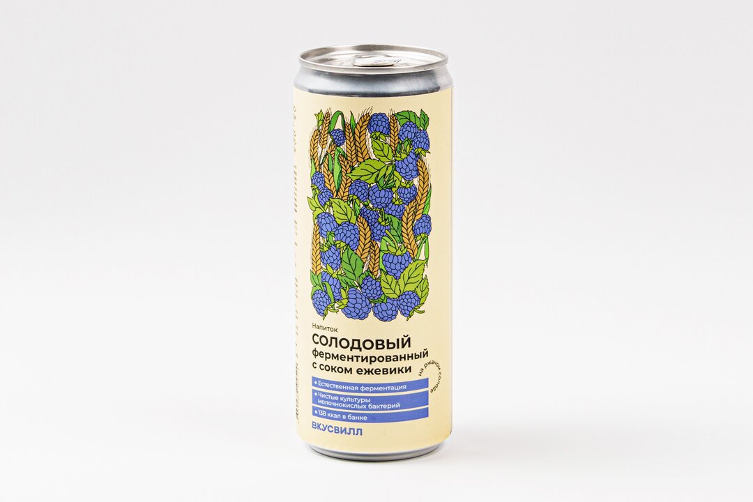 

Напиток Вкусвилл солодовый ферментированный с соком ежевики ж/б 330 мл