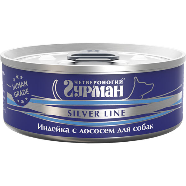 Корм для собак Четвероногий Гурман Silver line Индейка с лососем консервированный 100 г