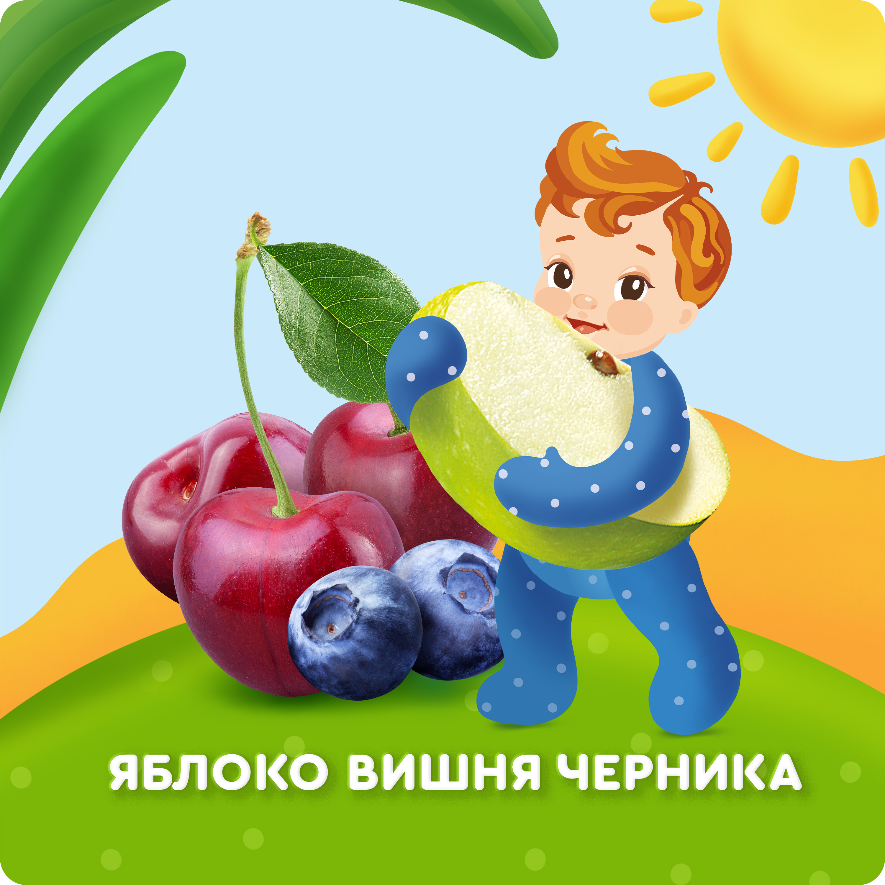 

Пюре фруктовое детское Агуша Яблоко-Черника-Вишня с 5 месяцев 100 г