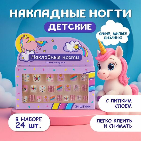Накладные ногти самоклеящиеся, 24 шт., в ассортименте
