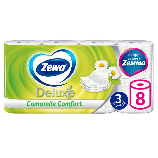 Туалетная бумага Zewa Deluxe Ромашка 3 слоя 8 рулонов