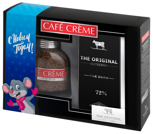 

Набор подарочный Cafe creme Swiss Original Cafe Кофе растворимый сублимированный 100 г, горький шоколад 100 г