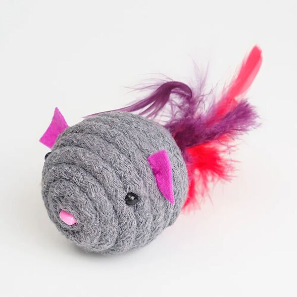 Игрушка с валерианой и гремелкой для кошек Мышь с перьями, 6 см