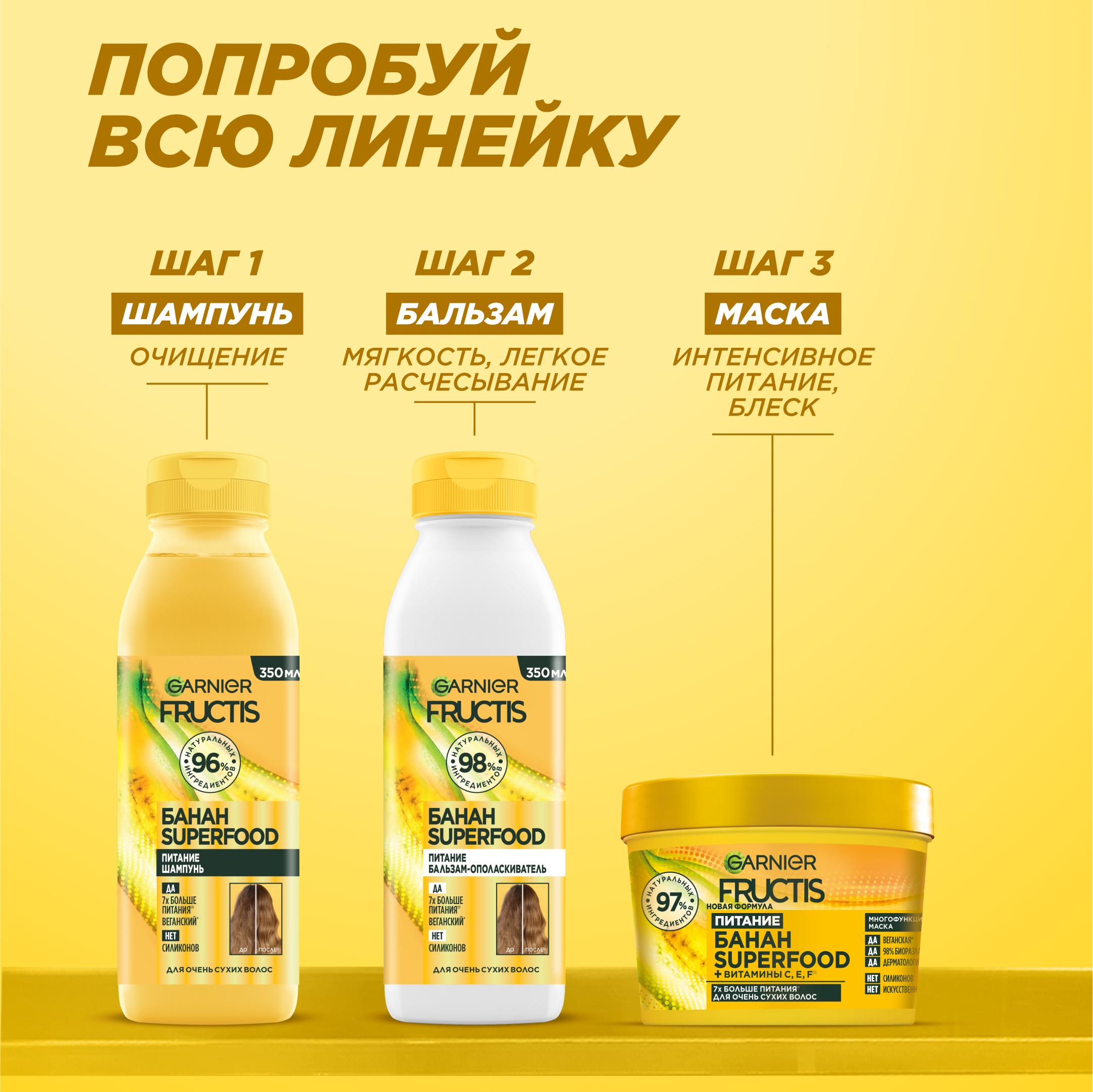 

Шампунь для очень сухих волос Garnier Fructis Superfood Банан Питание 350 мл