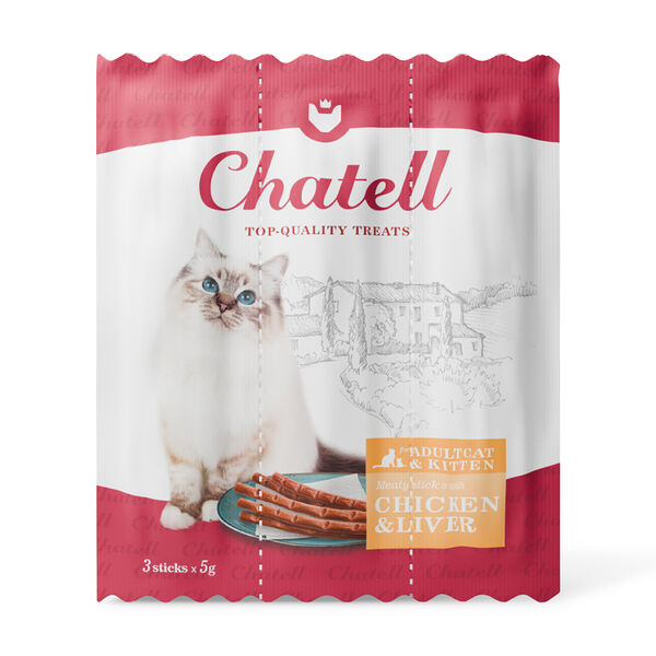 Лакомство для кошек Chatell Мясные колбаски с курицей и печенью 3 шт 15 г