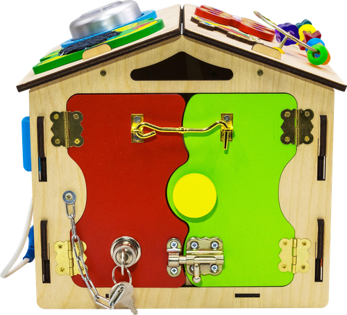 

Бизидом Умняша Alatoys Развивающий домик-конструктор с замочками, лабиринтами и механизмами для малышей