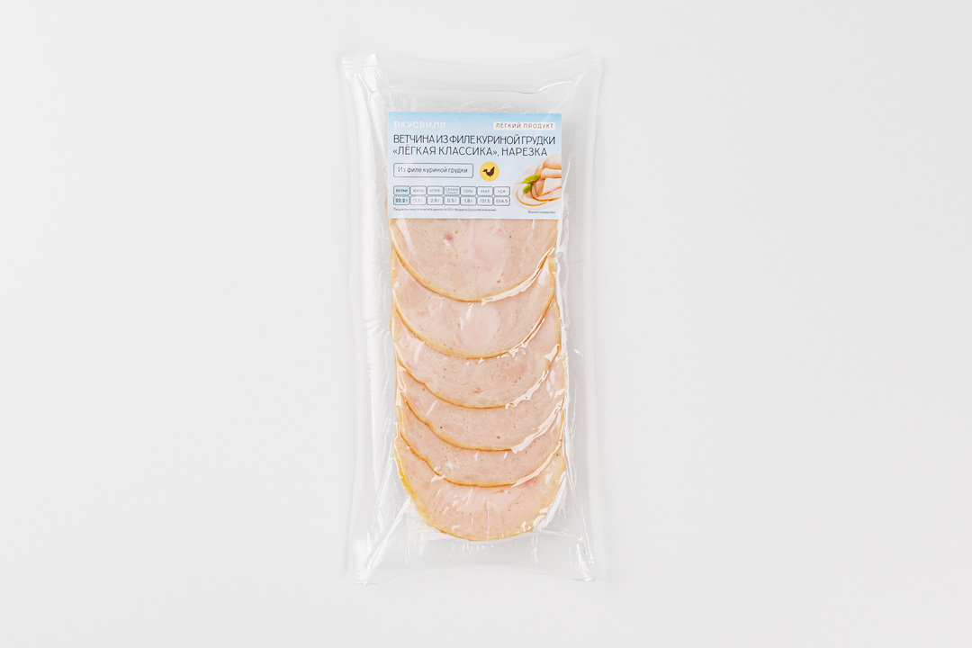 

Ветчина из филе куриной грудки ВкусВилл Легкая классика нарезка 150 г