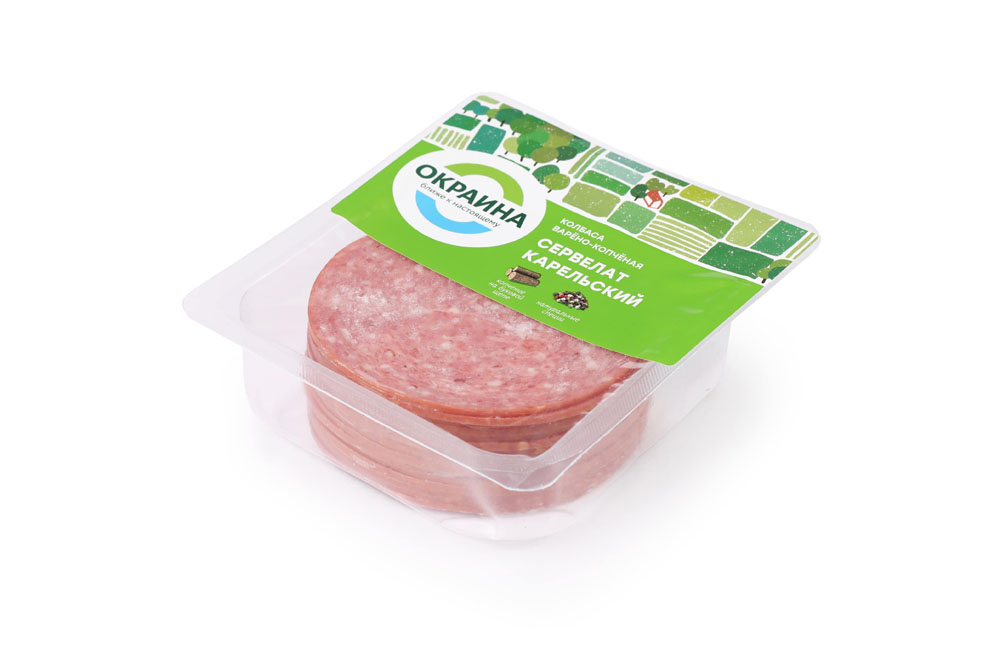 

Колбаса варено-копченая Окраина Сервелат Карельский нарезка 200 г